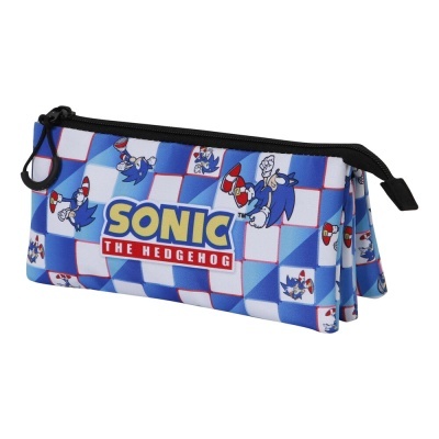 Estojo azul e branco com Sonic e fecho preto