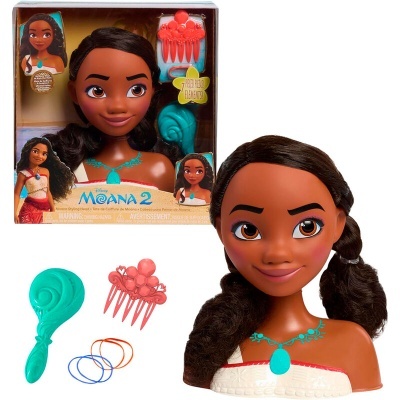Cabeça de boneca Moana com acessórios em caixa