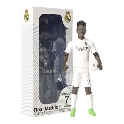 Figura de ação Vinicius nº 7 do Real Madrid com bola em caixa
