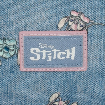 Etiqueta Disney Stitch em tecido azul com padrão de personagem