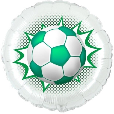 Balão redondo transparente com desenho de bola de futebol verde e branca