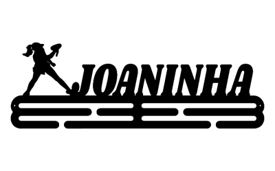 Suporte de metal com nome JOANINHA e silhueta de criança a saltar