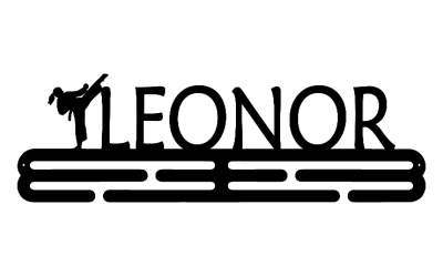 Medalheiro metálico preto personalizado com nome e figura de desportista