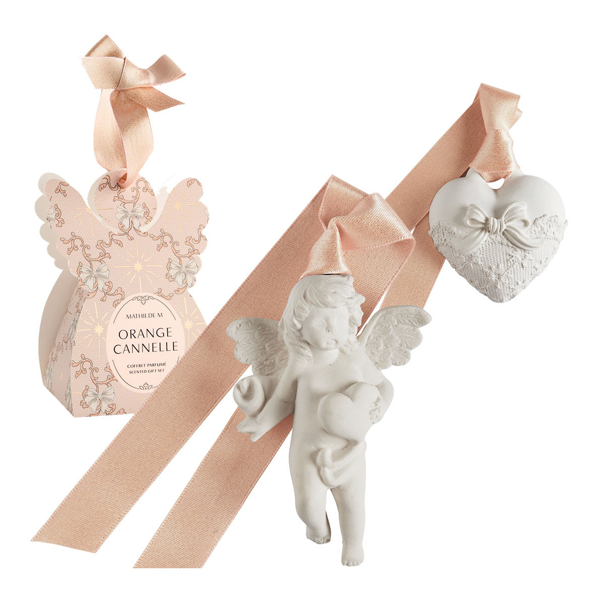 Coffret Decorações Perfumadas Anjo e Coração Orange Cannelle – Mathilde M Coffret Mathilde M com anjo e coração perfumados Orange Cannelle