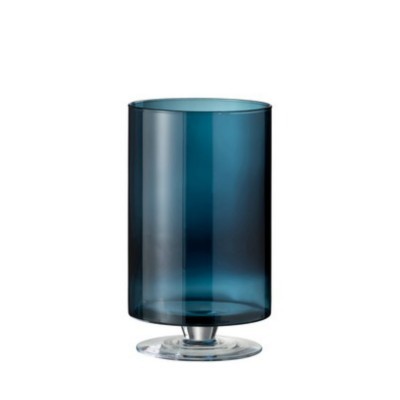 Vaso de vidro azul translúcido com base redonda transparente