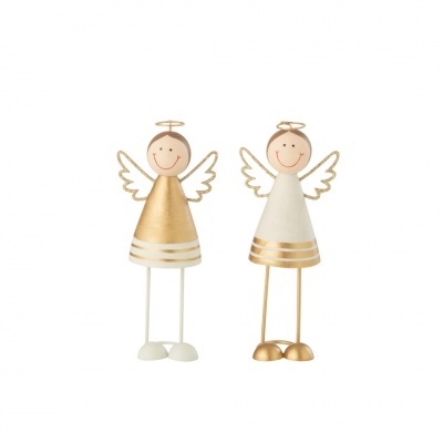 Dois anjos decorativos dourado e branco com dourado em fundo branco