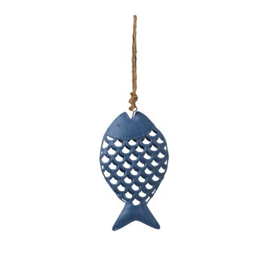 Pingente decorativo azul em forma de peixe com corda