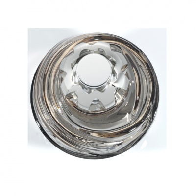 Peça metálica redonda prateada com design concêntrico
