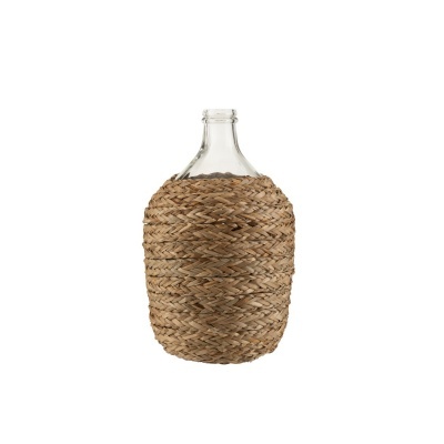 Garrafa com revestimento trançado em fibras naturais castanhas