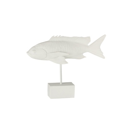 Figura decorativa de peixe branco em base quadrada
