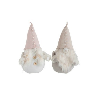 Dois gnomo decorativos com chapéus rosa claro e barba branca