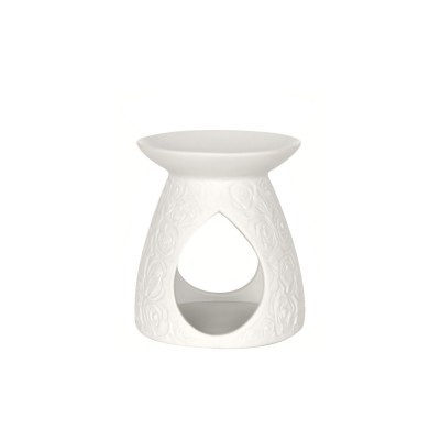 Difusor de cerâmica branco com decoração em relevo e recorte