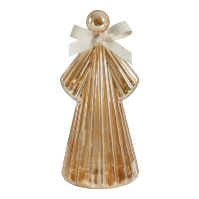 Anjo decorativo dourado em vidro com laço branco