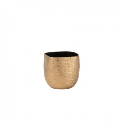 Vaso decorativo dourado texturizado com interior preto