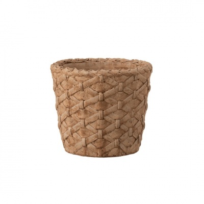 Vaso decorativo bege com padrão de malha entrelaçada