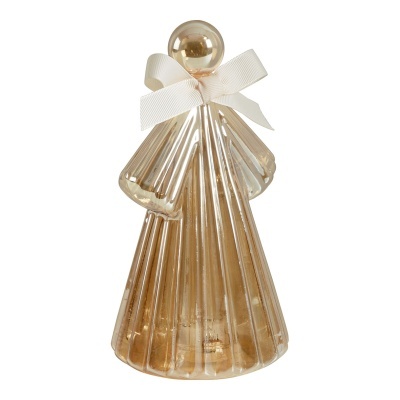 Anjo decorativo dourado de vidro com laço branco