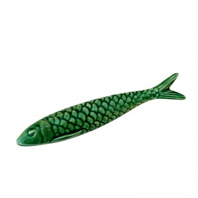 Peixe decorativo verde em cerâmica com textura de escamas