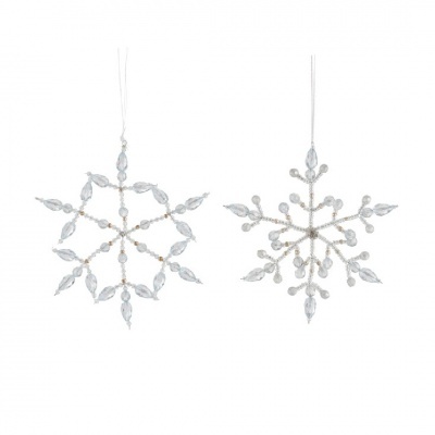 Dois enfeites de floco de neve com contas e pérolas falsas