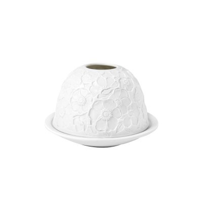 Recipiente branco de cerâmica com padrão floral em relevo