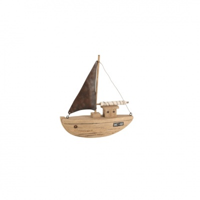 Barco decorativo de madeira com vela castanha e placa HC-48