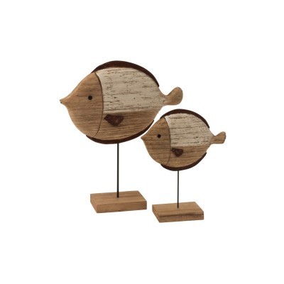 Esculturas decorativas de peixes em madeira com suporte