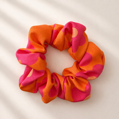 Elástico para cabelo laranja e rosa com padrão psicadélico