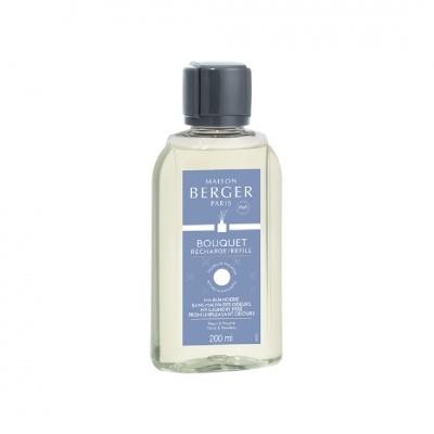 Frasco plástico transparente de recarga de fragrância Maison Berger Paris de 200 ml com etiqueta azul