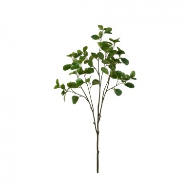 Ramo artificial com folhas verdes e caules castanho-escuros isolado