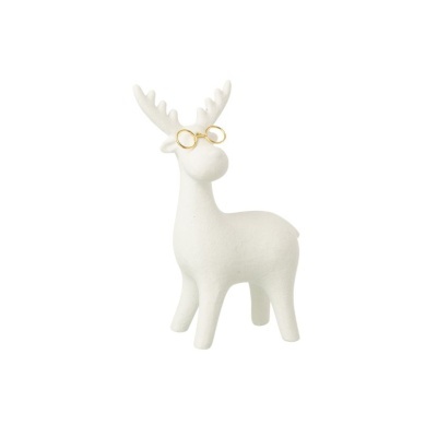 Figura decorativa de veado branco com óculos dourados