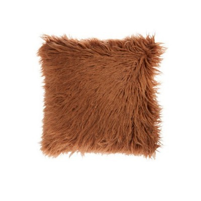 Almofada quadrada castanha de pêlo sintético peludo