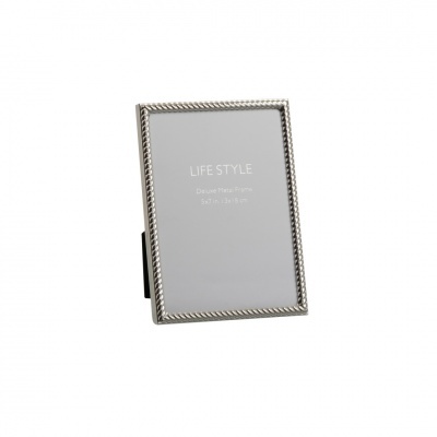 Moldura de fotografia LIFE STYLE em metal prateado com textura de corda