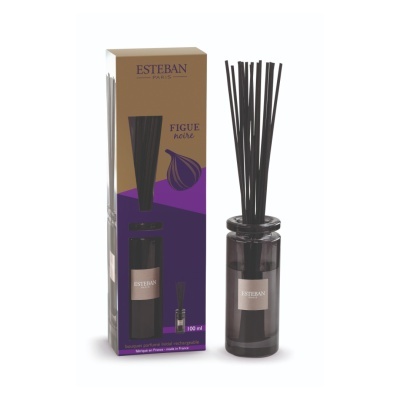 Difusor de fragrância Esteban Paris Figue Noire com base em vidro fumado e embalagem roxa