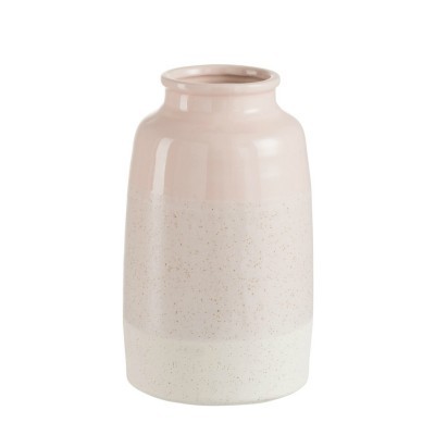 Vaso de cerâmica esmaltado em tons branco, bege e rosa claro