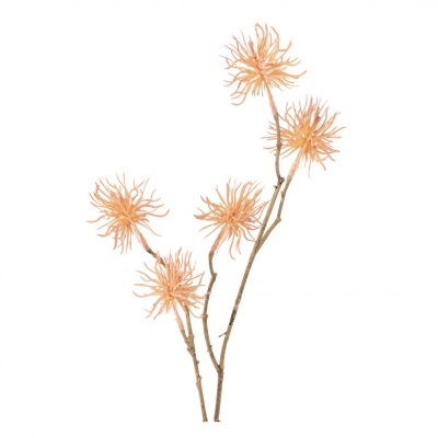 Ramo decorativo com flores artificiais salmão em três caules castanhos