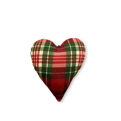 Almofada coração xadrez vermelho e verde