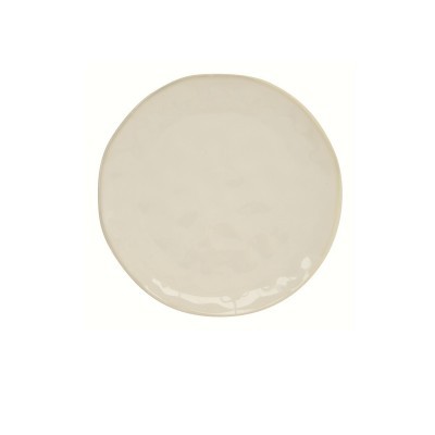 Prato redondo bege claro de cerâmica com acabamento brilhante