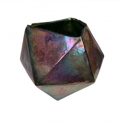 Vaso cerâmico iridescente geométrico poligonal