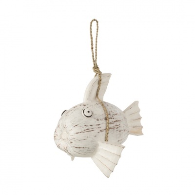 Peixe decorativo de madeira branco com corda para pendurar