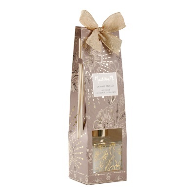 Difusor de ambiente Orange Trouble com embalagem decorativa e laço dourado