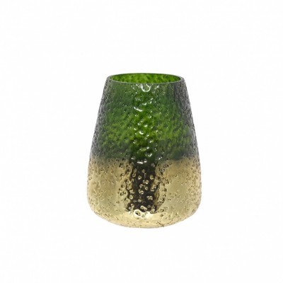 Vaso de vidro verde e dourado texturizado