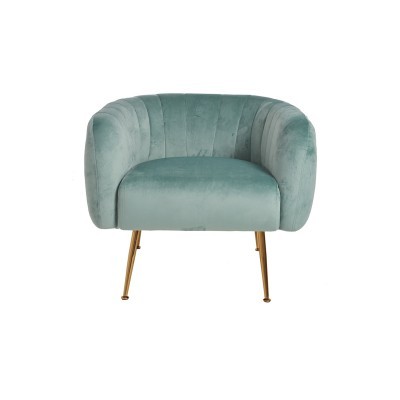 Cadeira estofada azul esverdeado com patas douradas