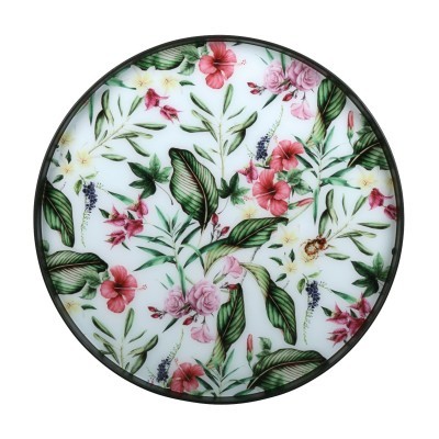 Prato redondo com padrão floral colorido