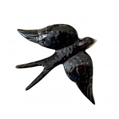 Figura decorativa de pássaro preto com acabamento brilhante