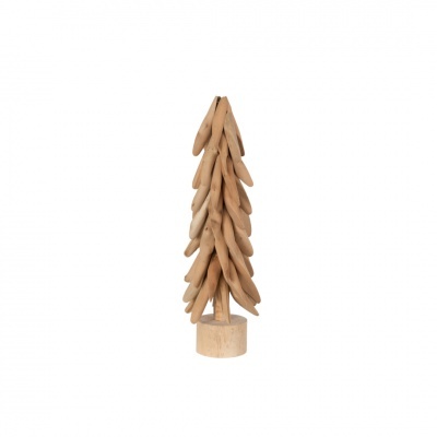 Árvore decorativa em madeira clara com design esculpido