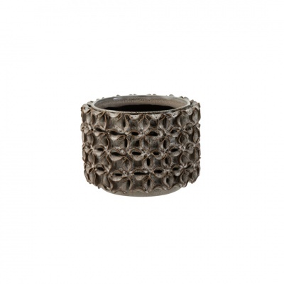 Vaso decorativo castanho com padrão em relevo em fundo branco