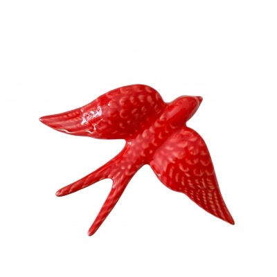 Figura decorativa de pássaro vermelho em cerâmica