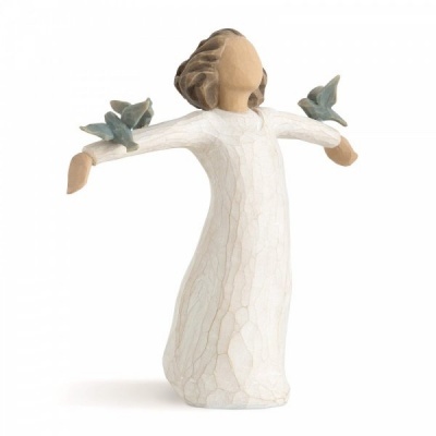 Figura decorativa de mulher com pássaros