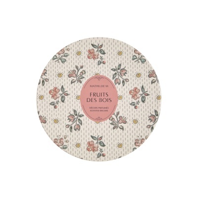 Embalagem redonda decorada com flores e etiqueta rosa