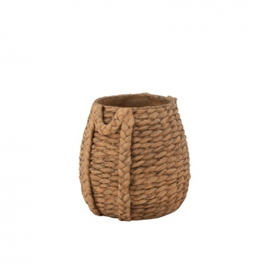 Cesto redondo de tecido natural trançado castanho claro