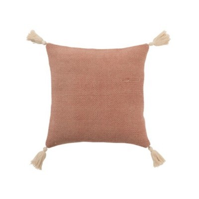 Almofada cor de rosa com franjas bege nos cantos